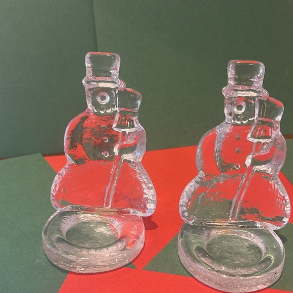Magnor Norway Snowman Candle Holder Votive Handlaget Krystal Pair of 2 - Picture 5 of 7